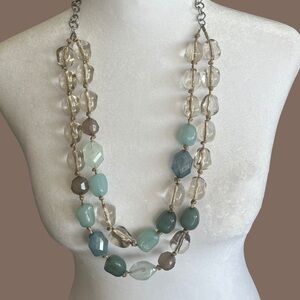 Coastal Teal & Taupe Beaded Statement Necklace